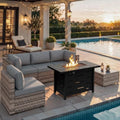 Shintenchi 6 Piece Outdoor Patio Furniture Set with 43 Inch Propane Fire Pit, Washable Cushions, Glass Coffee Table, Waterproof Cover & CSA Certified for Backyard Poolside, Brown PE Rattan/Gray by Shintenchi%7CFurnitureMadeforRealLife