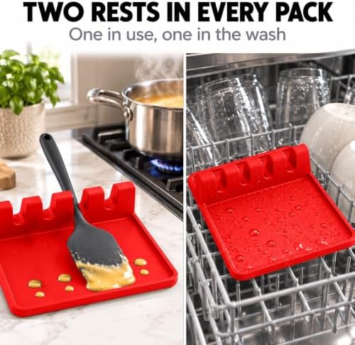 2 Pack Red Silicone Spoon Rest for Stove Top Kitchen Spoon Holder Set - Image 5
