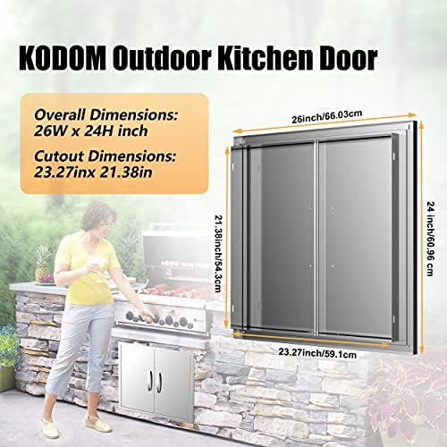 Outdoor Kitchen Doors 26W x 24H Inch, Double BBQ Access Doors 304 Stainless Steel for Outdoor Kitchen Cabinet Grill Station or BBQ Island - Image 2