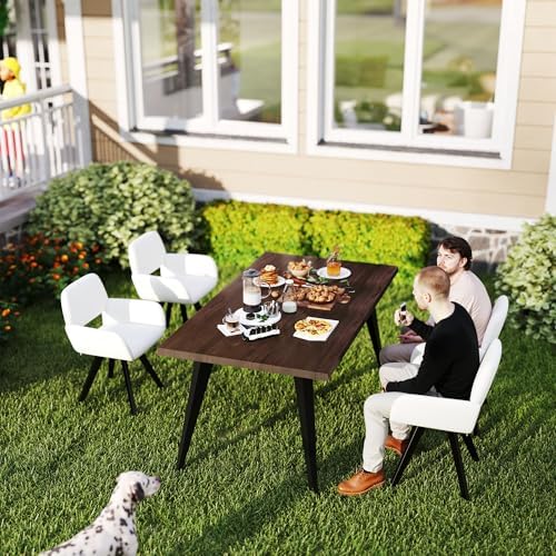 FurnitureR 63" Patio Dining Table – Brown Wood Grain Desktop with Black Matte Iron Legs, Outdoor Dining Table for Patios or Gardens, Seats Up to 6, Brown - Image 6
