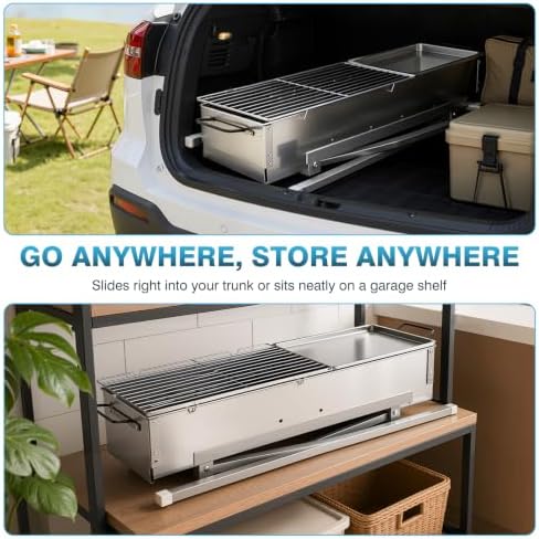 IRONWALLS Portable Charcoal Grill Foldable with Skewer, 32"(L)x8"(W)x32"(H) - Image 3