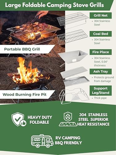 CAMPINGMOON Portable Fire Pit Grill Large 20 Inch Stainless Steel MT-3 - Image 2