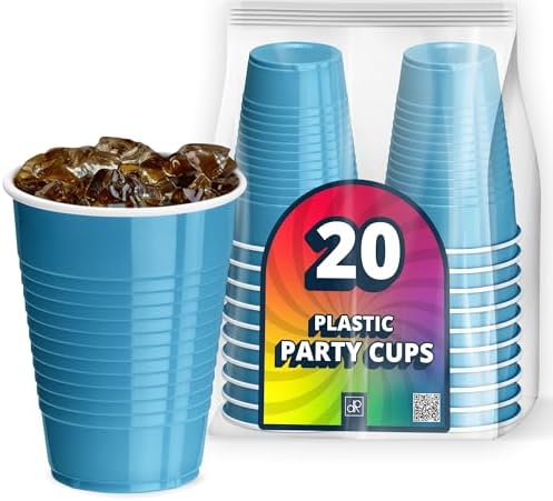 DecorRack 20 Party Cups 12 oz Disposable Plastic Cups for Birthday Party Bachelorette Camping Indoor Outdoor Events Beverage Drinking Cups (Turquoise, 20) by DecorRack