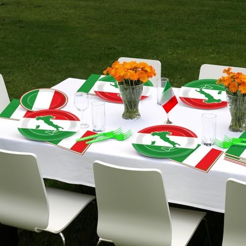 100 Pcs Italian Flag Plates and Napkins Party Supplies Italy Flag Disposable Paper Tableware Set Italian Red White and Green Party Decors Favors for Family Gathering Kitchen Dining Serves 25 Guests - Image 5