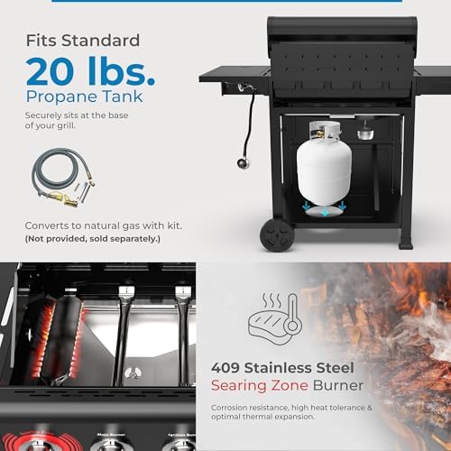 Kenmore BBQ Propane Gas Grill - 5 Burners with Side Burner & Searing Zone, 644 Sq. In. Stainless Steel Grill, 66,000 BTU, Ideal for Outdoor Cooking, Patio & Backyard, Black - Image 6