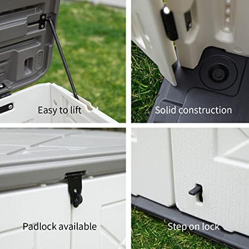 Mrosaa Resin Outdoor Storage Shed, 38 cu.ft Outdoor Storage Box Waterproof for Garden Tools, Patio Furniture, Trash Cans, Garage Storage, Customized Shelves & Lockable (Off White) - Image 5