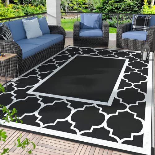 GENIMO Outdoor Rug, Waterproof Plastic Rugs for Patio, 5'x8' Black White by GENIMO