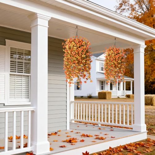 Artificial Fall Flowers Fake Mums UV Hanging Plants for Outdoors Decor - Image 5