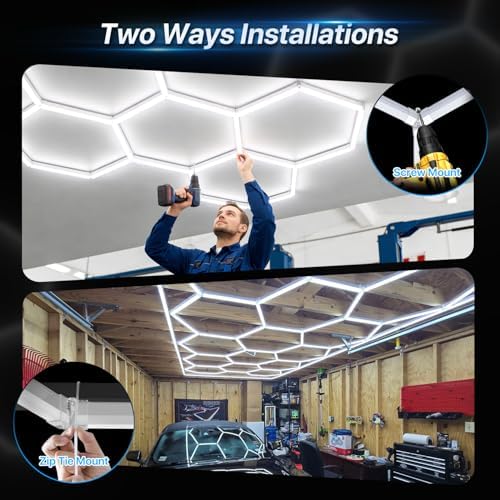 HYPERLITE Gen II Hexagon Garage Lights: 322W 32200LM 11 Grids Hexagon Led Light, 6500K Ultra Bright Honeycomb Hex Lights, Easy Install, Durable Design for Garage, Car Detailing, Workshops, Gym - Image 5
