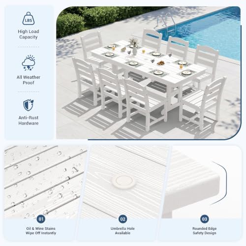 KINGYES Outdoor Armless Dining Chairs Set of 8,HDPE Patio Chairs,White - Image 3