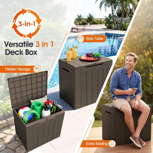 Greesum 33 Gallon Resin Deck Box All Weather Outdoor Storage Boxes, Dark Brown - Image 2