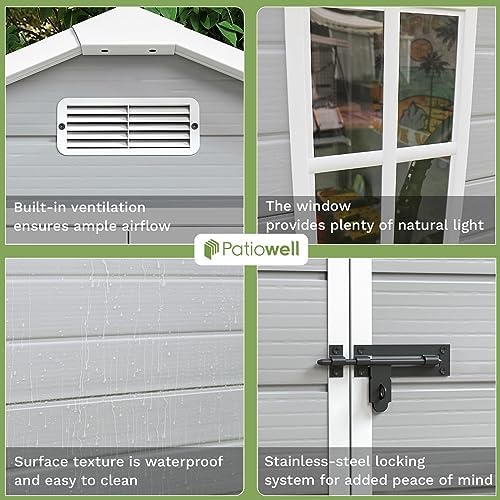 Patiowell 6x4 FT Resin Outdoor Storage Shed with Floor, Light Gray - Image 4