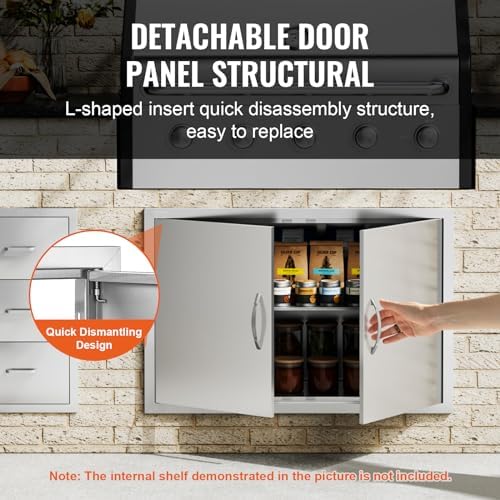 VEVOR BBQ Double Door, 35W x 24H Inch Stainless Steel Flush Mount Vertical Door with Handles, for Grilling Station - Image 4