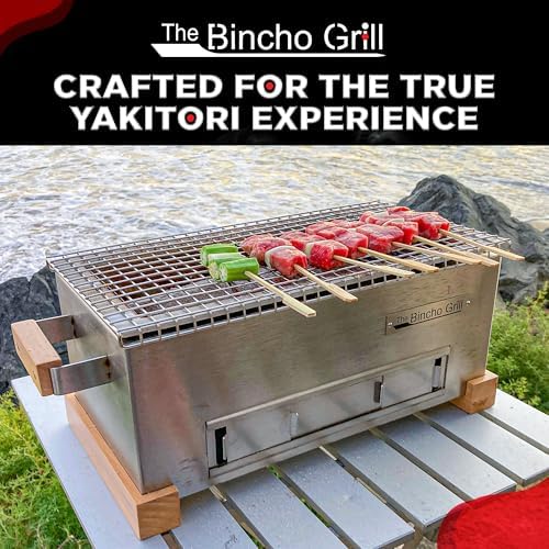 The Bincho Grill 16" Mini Yakitori Grill – Stainless Steel Mini Tabletop Charcoal BBQ with Charcoal Box, Optimized Airflow & Cool-Touch Base - Perfect for Japanese Grilling, Skewers, Meat, Seafood - Image 6