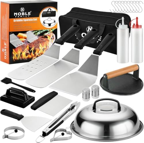 N NOBLE FAMILY 27 PCS Griddle Accessories Kit, Flat Top Grill Accessories Set for Camping, Professional Griddle Spatula Set with Melting Dome, Burger Press for Outdoor BBQ Teppanyaki by NNOBLEFAMILY