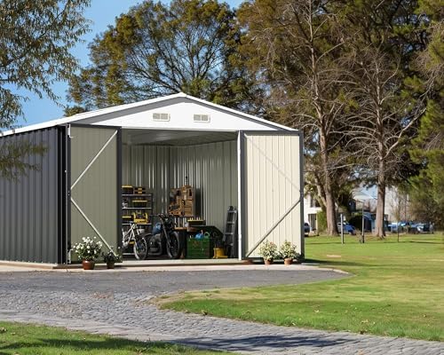 Greesum 10x10FT Outdoor Storage Shed Utility Tool Shed, Gray - Image 3