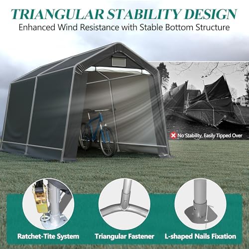 GARTOO 8' x 14' Outdoor Storage Shelter Shed, Gray - Image 5