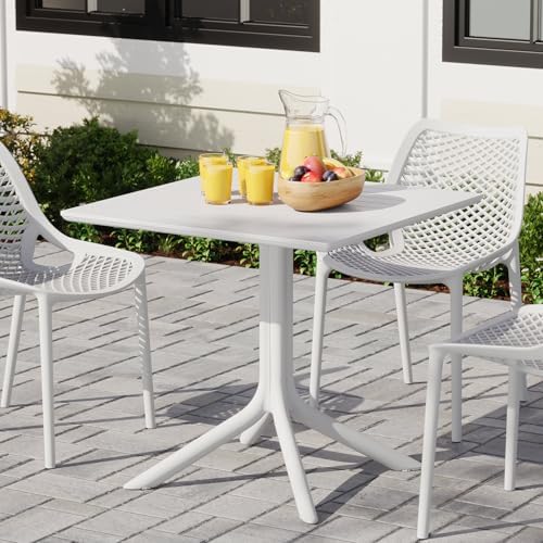 Costaelm Patio Dining Table for 4, Square PP Patio Table, 4-Person Weather Resistant Deck Table for Porch Poolside Lawn Garden Backyard, White by Costaelm