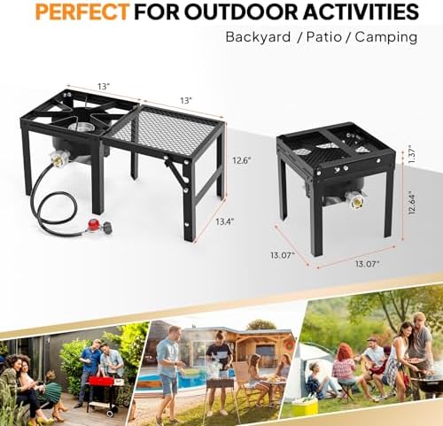 Bonnlo Single Burner Propane Stove with Foldable Side Shelf, 75000BTU Portable Propane Burner with Adjustment Regulator, Gas Stove for Outdoor Camping Patio Cooking Turkey Frying Seafood Boiling - Image 6