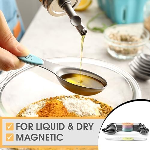 Spring Chef Stainless Steel Magnetic Measuring Spoons Set of 8, Pastel - Image 4