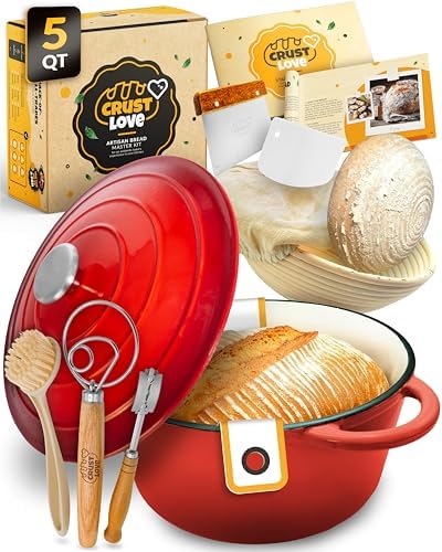 CRUSTLOVE 5 QT Enameled Dutch Oven for Bread Baking with Lid & Baking Set by CRUSTLOVE