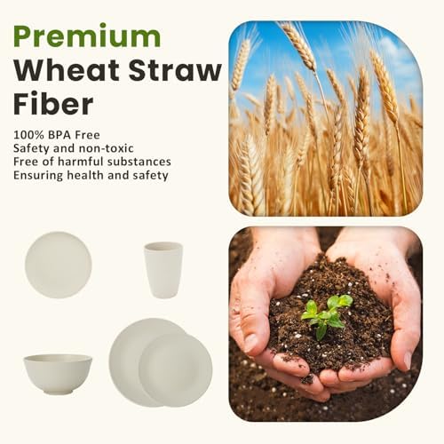 Homienly 40 PCS Dinnerware Set Service for 8, Kitchen Wheat Straw Dinnerware Set Unbreakable - Plates Set, Bowls Set,Cups Set, Microwave and Dishwasher Safe Dish Set for Dinner, Outdoor(Beige) - Image 7