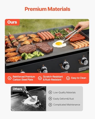 VEVOR Gas Griddle, 4-Burner Flat Top Grill, 36 inch Grill Plate Foldable Propane Griddle with Wheels, 60000 BTU Outdoor Flat Top Grills for Pan-Frying, Grilling, Stir-Frying, & BBQ, Pulse Ignition - Image 4