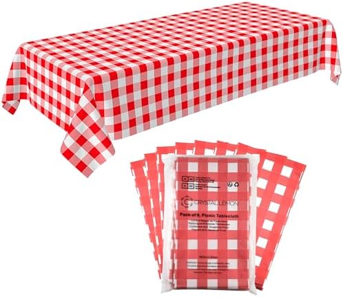 Disposable Plastic Tablecloths 8 Pack, Red Gingham 54 x 108 Inch by CrystalLemon