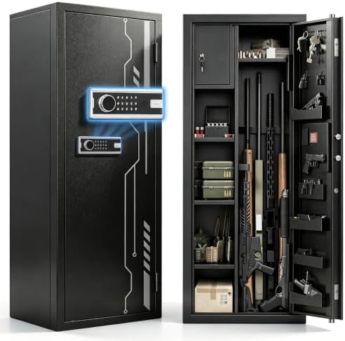 KAER Gun Safe for Rifles and Pistols, 8-13 Gun Cabinet for Shotguns, With Upgraded Electronic Combination Lock & Built-in Safe & Removable Dividers, Ammo Cabinet for Home, Garage, Office by KAER