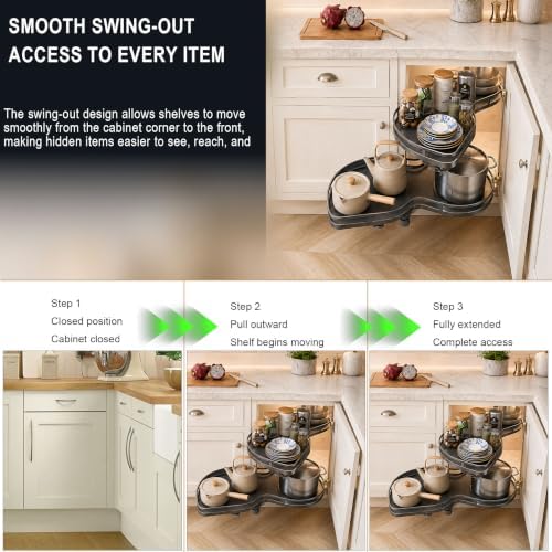 Blind Corner Cabinet Pull Out Organizer,Height-Adjustable 2-Tier Shelves - Image 4