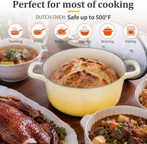 Winado 7.5 Qt Enameled Cast Iron Dutch Oven Pot with Lid, Yellow Ombre - Image 3