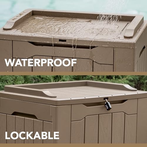 Devoko 30 Gallon Resin Deck Box Outdoor Indoor Waterproof Storage Box for Patio Furniture Pool Accessories Storage for Cushion Garden Tools (30 Gallon, Light Brown) - Image 2