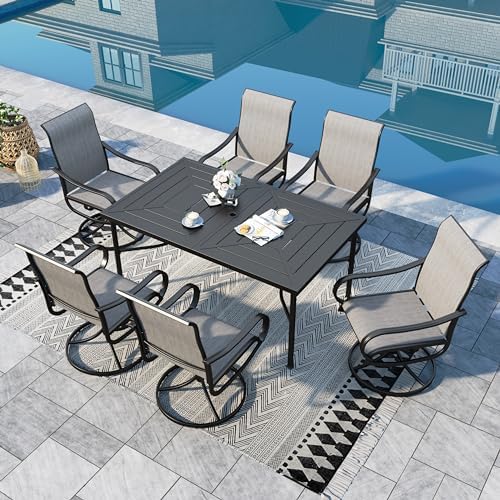 Sophia & William Patio Dining Set for 6 w/Swivel Textilene Chairs, Grey by SophiaWilliam