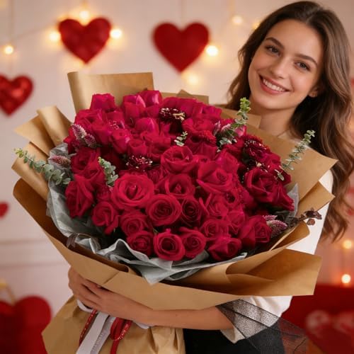 100Pcs Red Roses Artificial Flowers with Stems，Fake Roses Bouquet Fake Flowers Bulk，Silk Velvet Roses for Wedding Centerpieces Arrangement Baby Shower Birthday Home Decor Gifts - Image 5