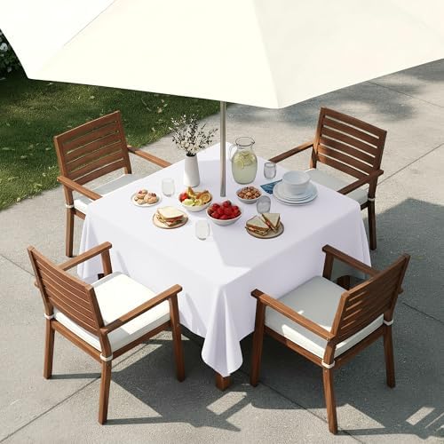 LUSHVIDA Square Outdoor Tablecloth with Umbrella Hole 60x60 Inch White - Image 2