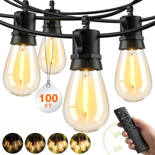 Outdoor String Lights Patio Light - 100Ft Outside Waterproof Dimmable Bulbs by Unknown