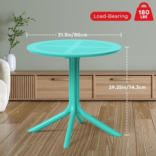 Costaelm Small Patio Table, Outdoor Round Dining Table, Weather Resistant Outside Table for Poolside Deck Lawn Garden Backyard, Turquoise - Image 2