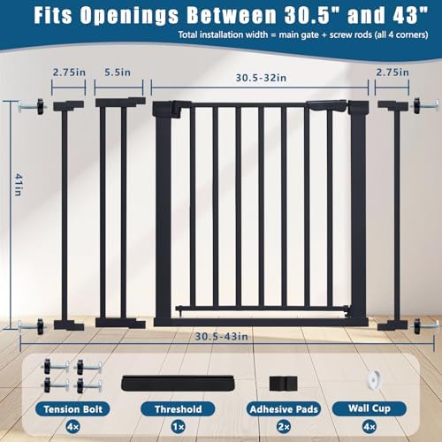 Rgqphantom 41" Tall Safety Pet Gate,Adjustable 29.92"-43.71" Wide (Black) - Image 2