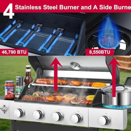 4-Burner Propane Gas Grill and Griddle Combo with Side Burner - Image 5