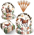 96 PCS Western Cowboy Party Paper Plates Napkins Set for 24 Guests by Lianxuia