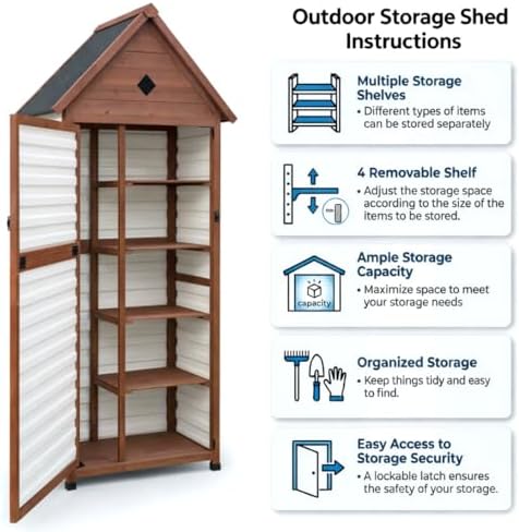 70" Tall Weatherproof Outdoor Storage Cabinet, Vertical Garden Shed - Image 5