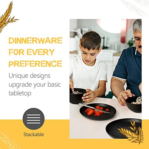 Teivio 16-Piece Kitchen Plastic Wheat Straw Dinnerware Set, Service for 4, Dinner Plates, Dessert Plate, Cereal Bowls, Cups, Unbreakable Plastic Outdoor Camping Dishes, Black Matte - Image 3