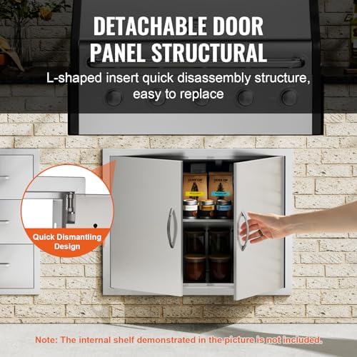 VEVOR Outdoor Kitchen Doors 31W x 24H Inch 304 Stainless Steel Double Doors - Image 4