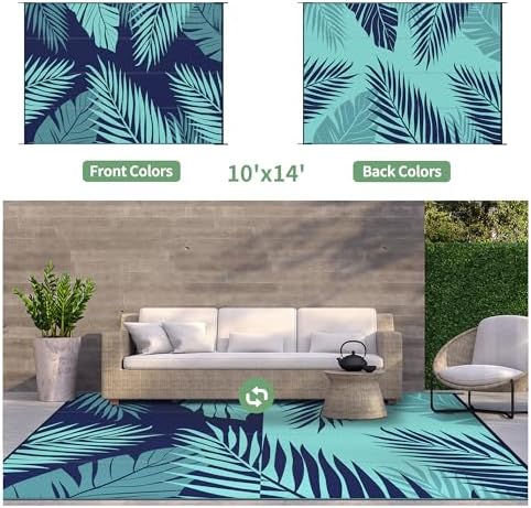 GENIMO Outdoor Rug, Waterproof Plastic Rugs 10'x14' for Camping Blue Green - Image 2