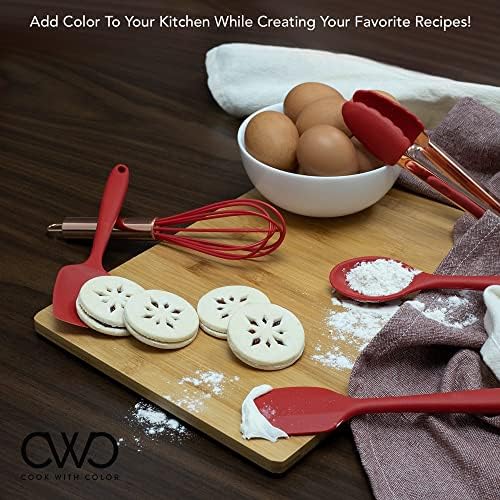 COOK WITH COLOR Silicone Cooking Utensils, Kitchen Utensil Set, Easy to Clean Silicone Kitchen Utensils, Cooking Utensils for Nonstick Cookware, Kitchen Gadgets Set, Mini, Red - Image 4