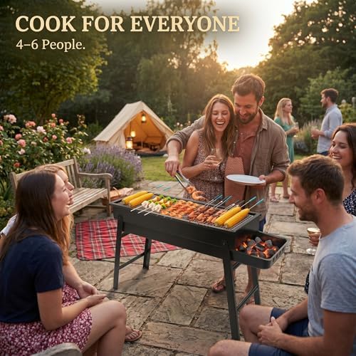 Portable Charcoal Grill, Portable Tabletop BBQ for Outdoor Cooking | Compact Folding Grill for Camping, Hiking, Picnics & Travel | 24”x13”x9” Lightweight Smoky Flavor Grill - Image 3