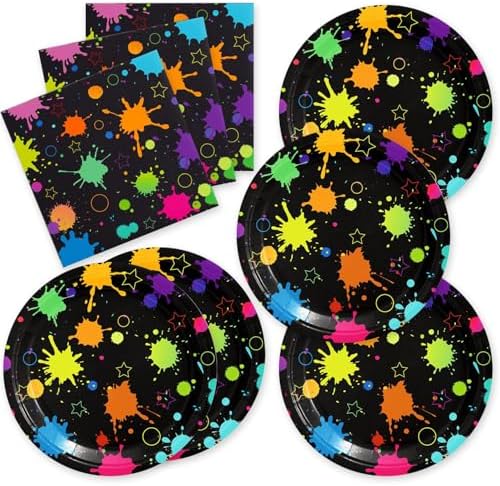 40pcs Neon Glow Splatter Birthday Party Decorations Colorful Graffiti Plates and Napkins for Neon Glow Colorful Graffiti Birthday Baby Shower,Suitable for 20 Guests by UkralMagic