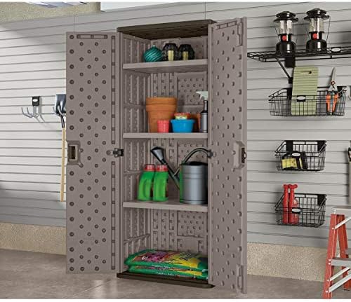 Suncast Tall Storage Cabinet Building with Shelves and Doors, Platinum (2 Pack) - Image 5