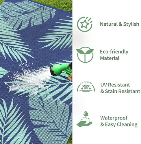 GENIMO Outdoor Rug, Waterproof Plastic Rugs for Patio, 6'x9' Navy Green - Image 6