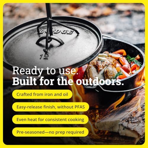 Lodge Pre-Seasoned Cast Iron Deep Camp Dutch Oven with Lid, 6 Quart - Image 2